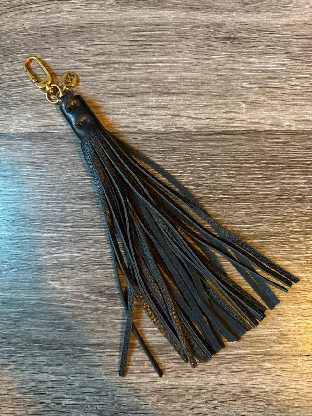 HOBO Black Leather Tassel Key & Card Holder with Gold Hardware